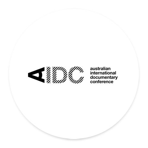 AIDC logo AIDC spelt out in large black and white decorative font to the left followed by australian international documentary conference in plain black text to the right
