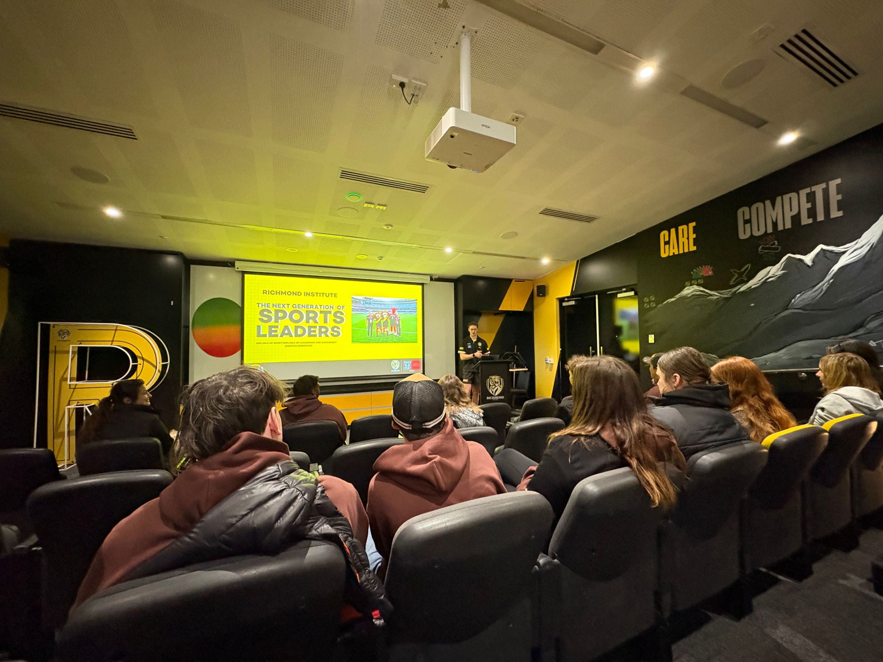 Students hearing from the team at Richmond Football Club