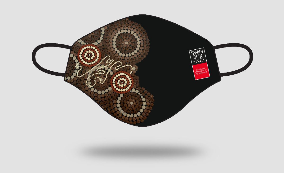 Indigenous Face Mask design three Swinburne branded reusable face mask with Indigenous design