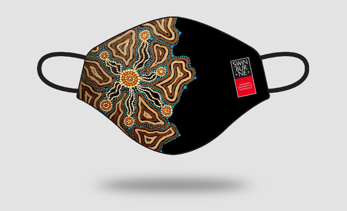 Indigenous Face Mask design two Swinburne branded reusable face mask with Indigenous design