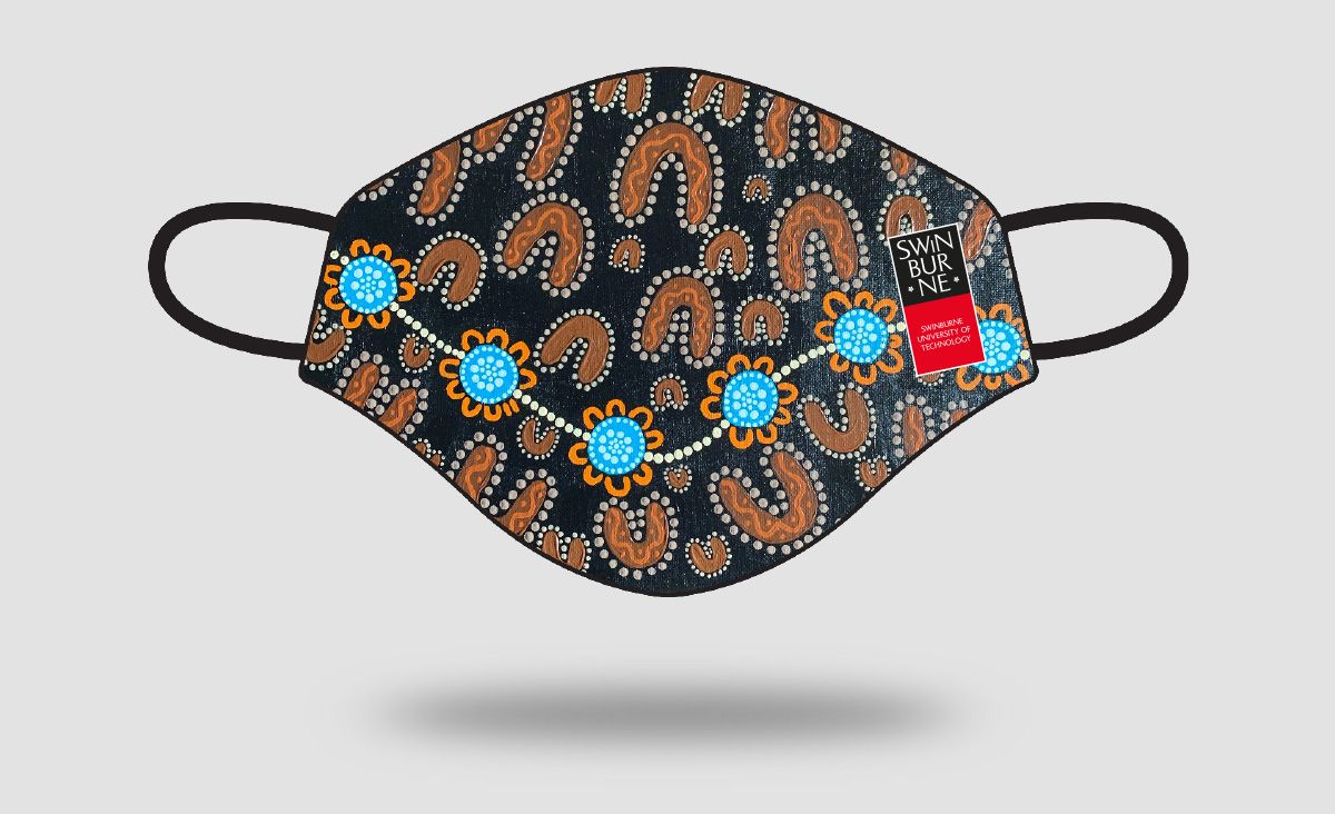 Indigenous Face Mask design one Swinburne branded reusable face mask with Indigenous design