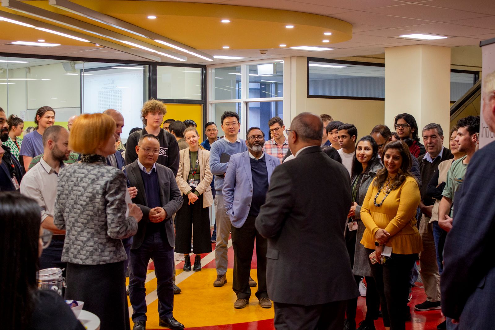 Vice-Chancellor-and-President-Professor-Pascale-Quester-and-Dean-of-the-School-of-Engineering-Professor-Emad-Gad-speaking-at-the-Applied-Mechanics-opening