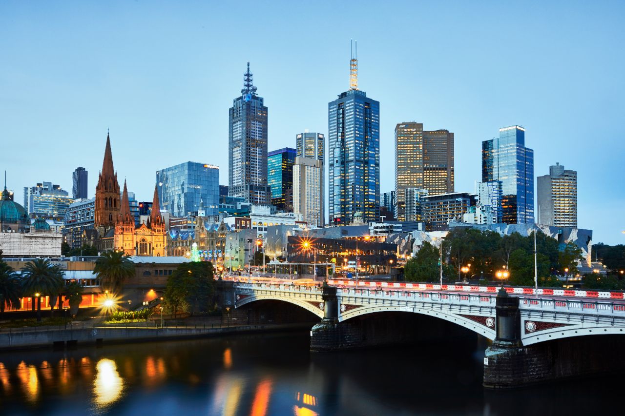 Melbourne waterfront cityscape at twilight Melbourne waterfront cityscape at twilight.