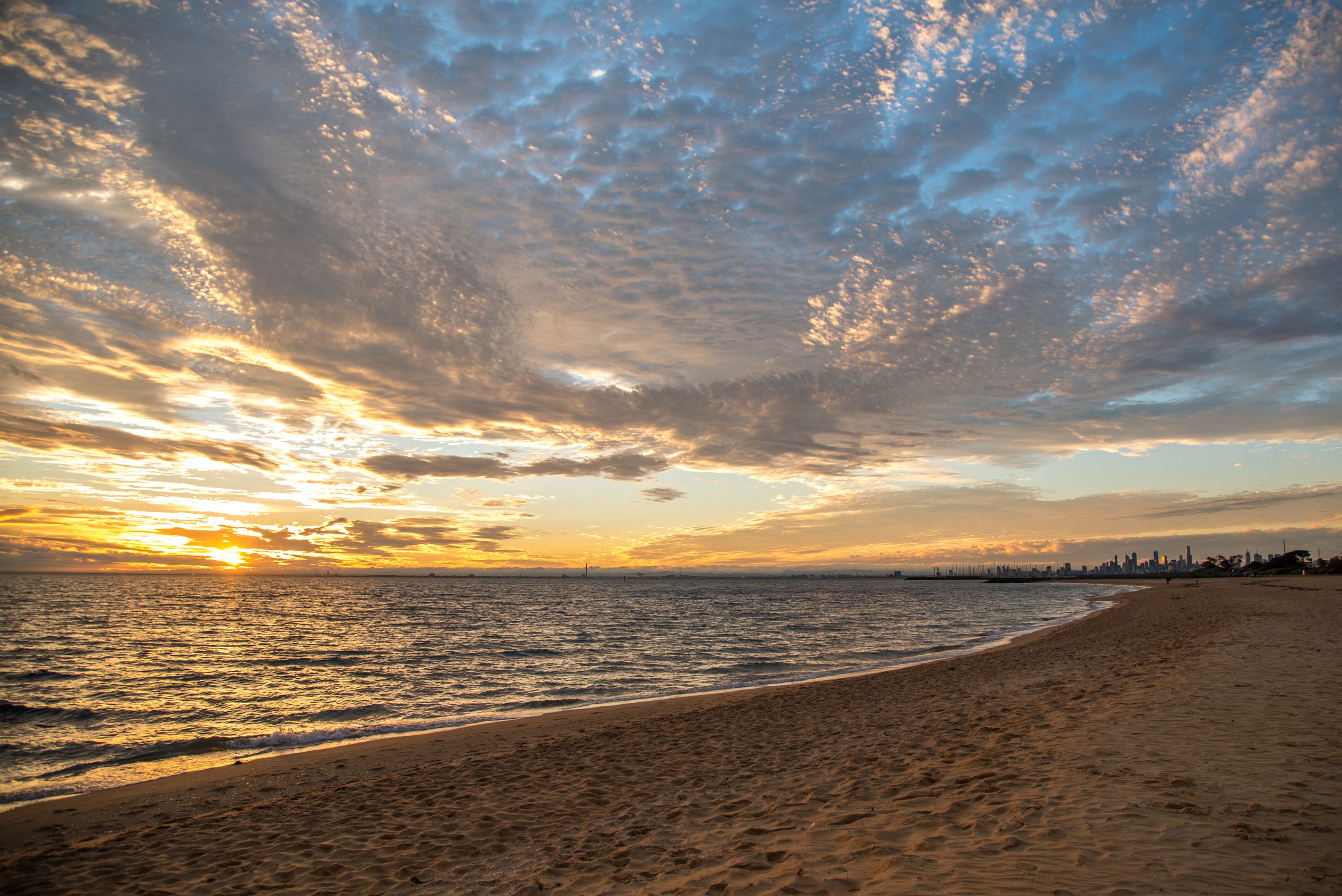 Sunset at Brighton Beach Sunset at Brighton Beach, Melbourne with the city in the background