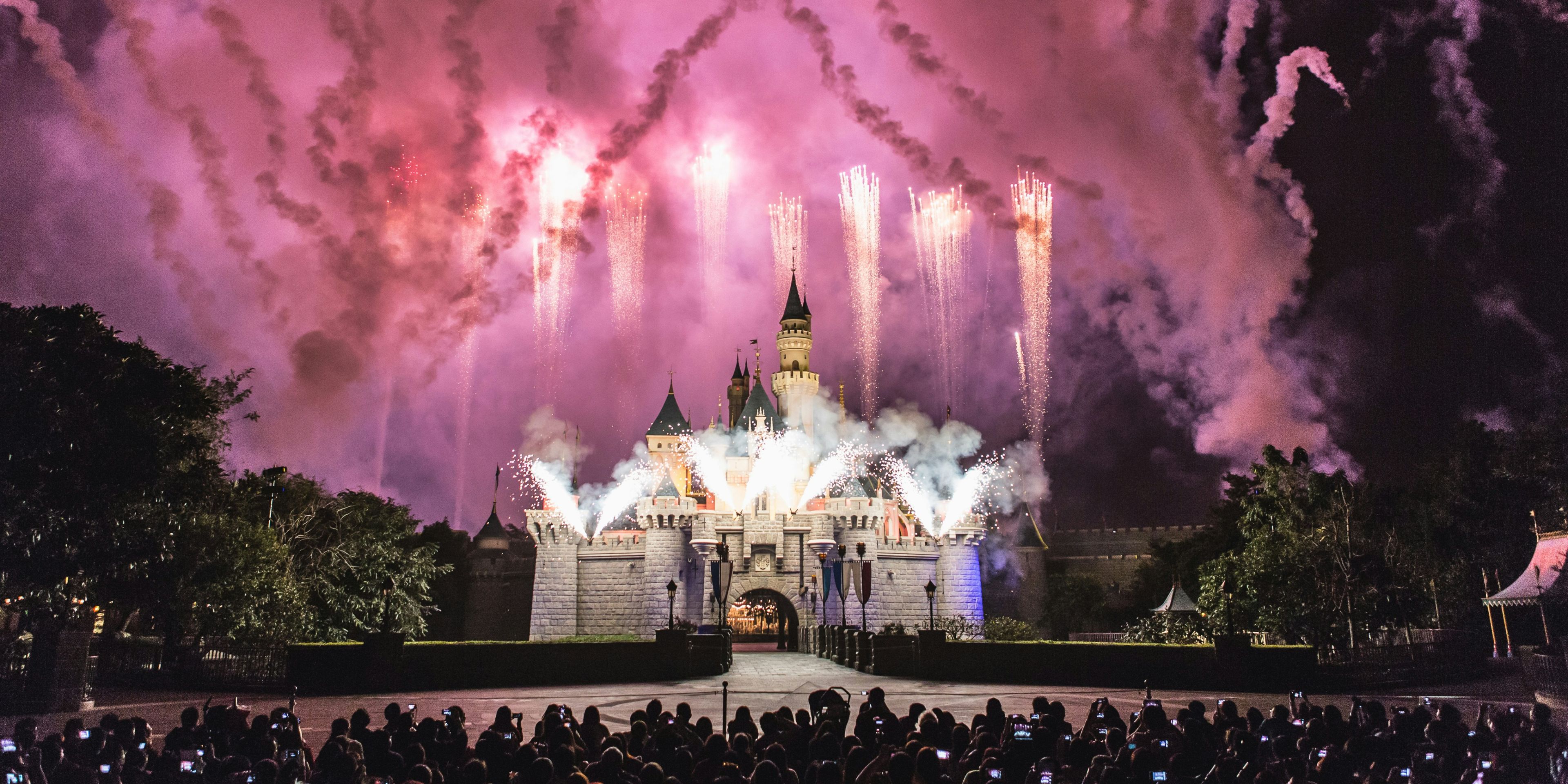 Hong Kong Disneyland Night view of Hong Kong disneyland with fireworks display