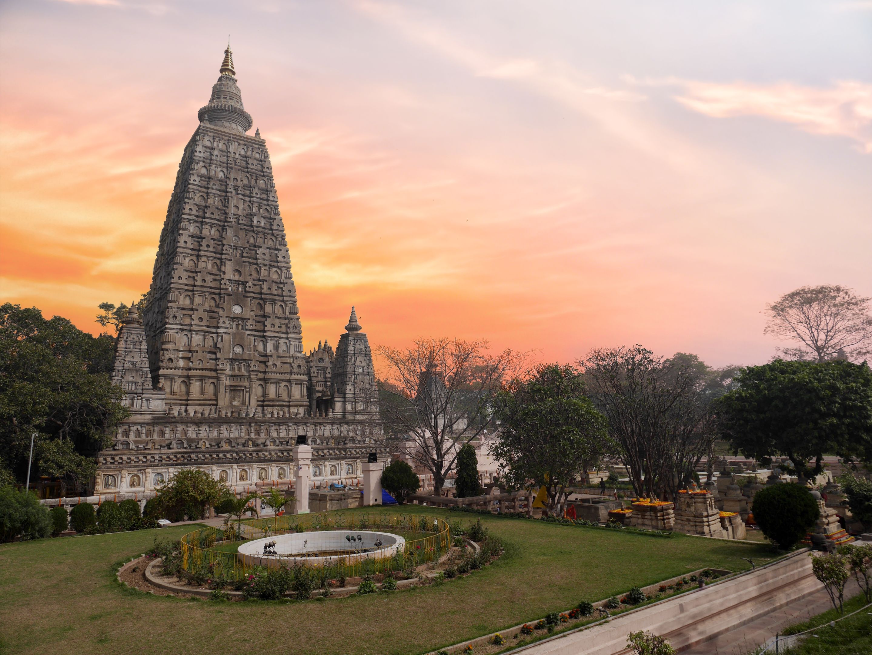 STOCK Mahabodhi Temple The side view of the stupa at Mahabodhi Temple Complex in Bodh Gaya, India. The Mahabodhi Vihar is a UNESCO World Heritage Site.