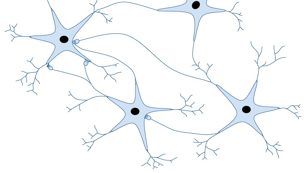 A drawn diagram of scientific research featuring blue star-like figures connected by lines