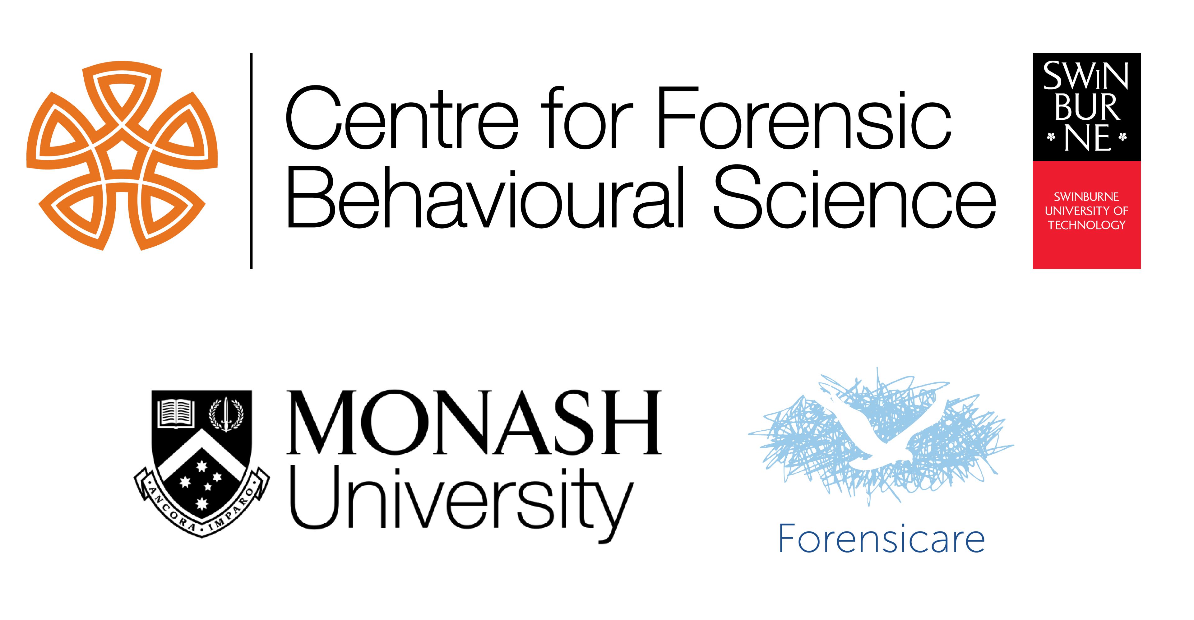 CFBS-SUT-Monash-Forensicare Logos for the Centre for Forensic Behavioural Science Swinburne Monash and Forensicare