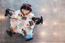 Aerial shot of university students doing group study.