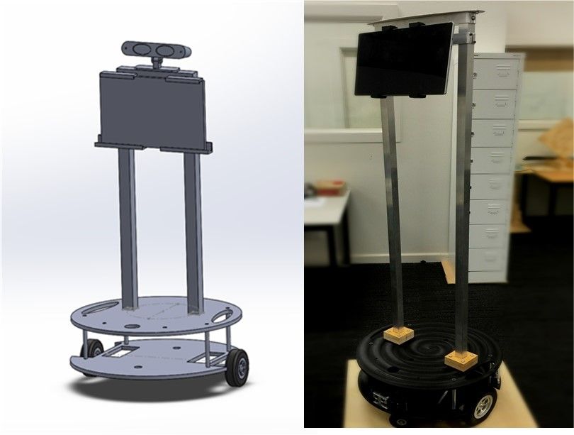 Multi Agent Cloud Robotic System Image shows a cloud robotic device on wheels featuring a tablet screen.