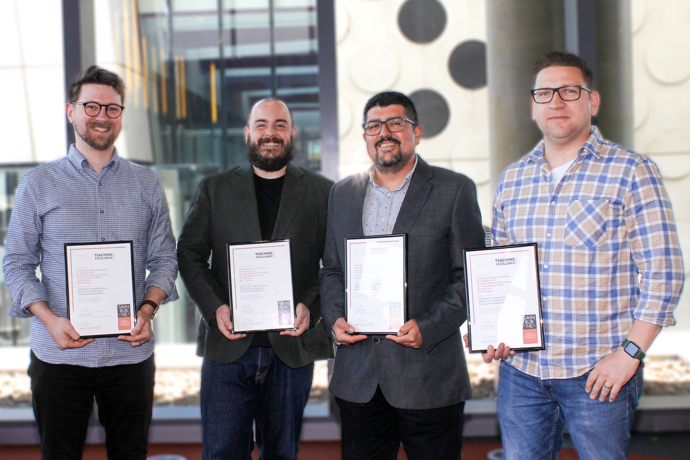 SOSSMFE School Teaching Excellence Award Recipients School Teaching Excellence Award Recipients Associate Professor Dan Golding, Dr. Andrew Lynch, Dr. César Albarrán-Torres and Associate Professor Liam Burke.