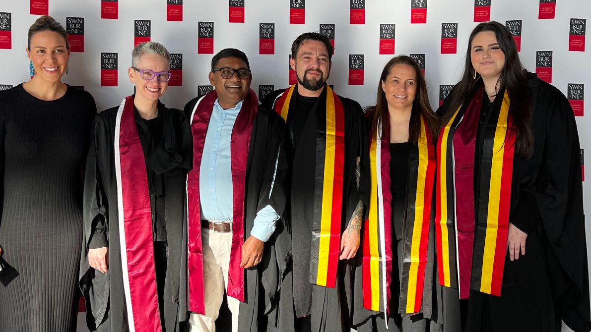 A group of Indigenous students at Swinburne graduation ceremony. A group of Indigenous students at Swinburne graduation ceremony.