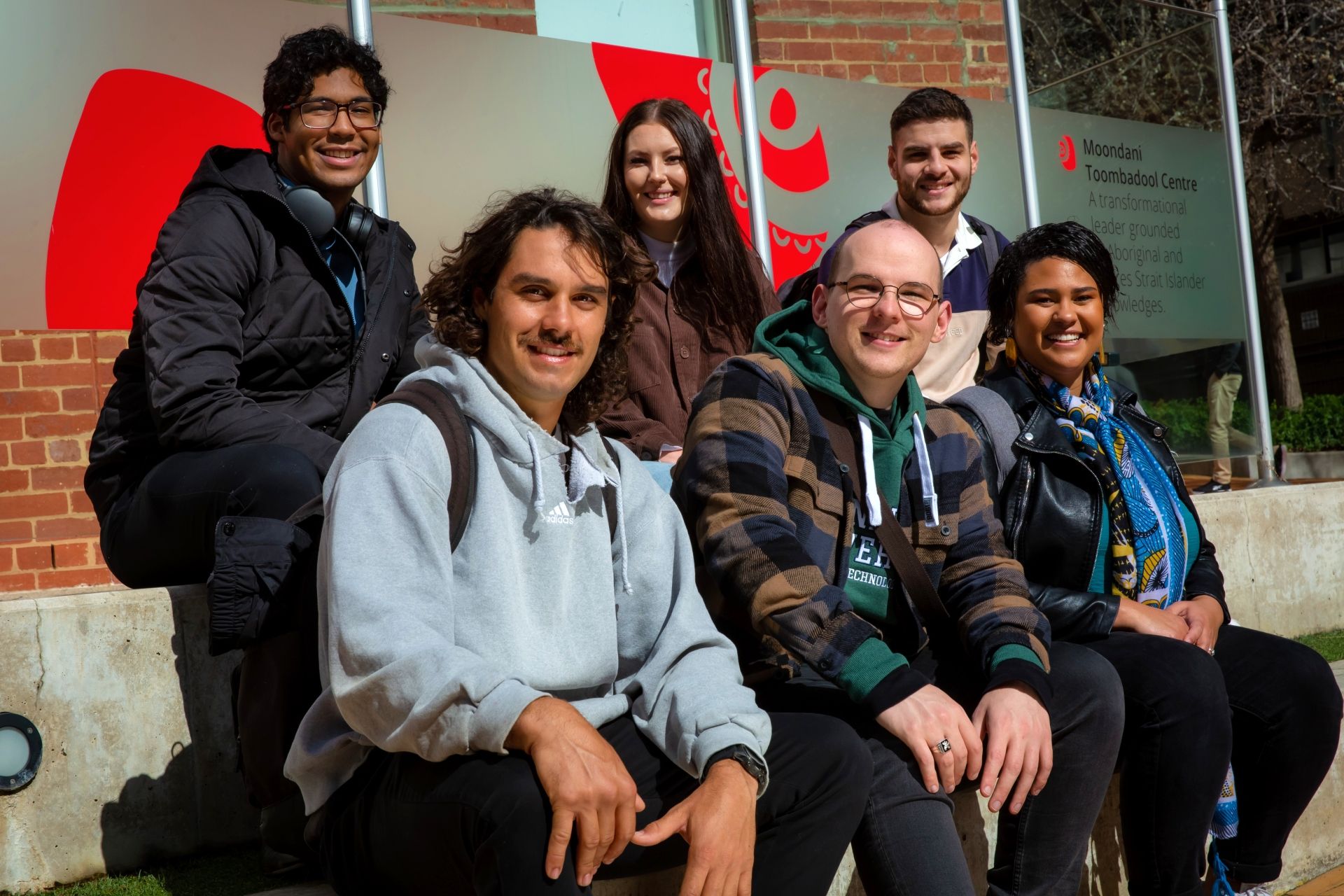 Six students outside of the Moondani Toombadool Centre on Swinburne's Hawthorn campus Six students outside of the Moondani Toombadool Centre on Swinburne's Hawthorn campus